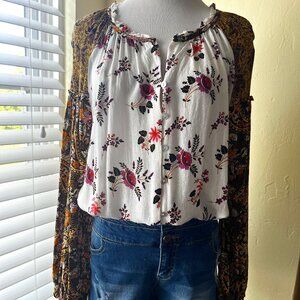 White & Gold Floral Paisley Tunic, Jane and Delancey, Womens L